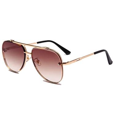 Imagem de Óculos de Sol Piloto Clássico Design Masculino Cool Óculos de Sol Vintage Feminino Sombras UV400 Óculos De Sol, Chá Gradiente Dourado, A
