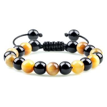 Imagem de Pulseiras de contas masculinas olho de tigre pedra natural ônix contas casal pulseiras de distância joias femininas - olho de tigre amarelo, Cristal