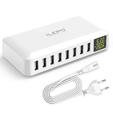 Imagem de Qudai Carregador USB inteligente de 8 portas 50W 8A Hub USB de várias portas com tela LCD Carregador de parede de carregamento rápido Adaptador de alimentação com cabo de alimentação longo de 4 pés NP