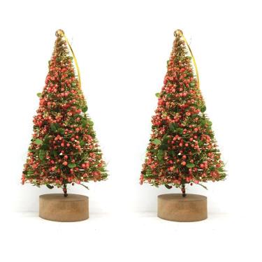 Imagem de Jogo Mini Pinheiro Rústico Decorado Natal Luxo Enfeite de Mesa 20cm Base Madeira 2 Unidades - Yangzi