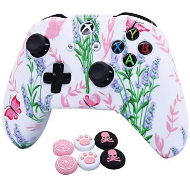 Imagem de RALAN Pink Controller Skins for Xbox One, Silicone Controller Cover Skin Protector Compatible for Xbox Ones Controller (Pink Pro Thumb Grip x 2,Cat + Skull Cap &Cover Grip x 2) Blue Butterfly Pink