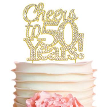Imagem de Crystal Creations Topo de Bolo de Aniversário ou Aniversário de 50 Anos Dourado, Cheers to 50 Gold