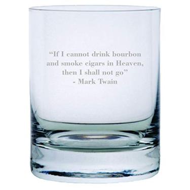 Imagem de Copo de uísque Mark Twain If I Cannot Drink Bourbon com citação gravada de pedras de cristal