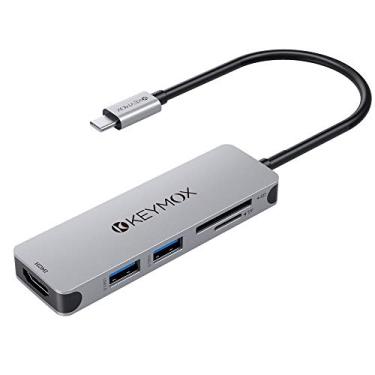 Imagem de Hub USB-C HDMI 5 em 1, adaptador Keymox USB C com 2 portas USB 3.0, 4K USB C para HDMI, leitor de cartões SD/TF, adaptador multiporta USB C compatível com MacBook Pro Air e laptops Windows tipo C, cinza