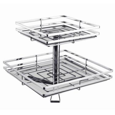 Imagem de Fruteira Giratória Quadrada de Mesa com Duas Prateleiras de Vidro Giosul Cromado