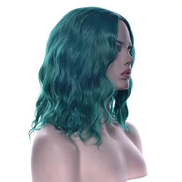 Imagem de IMISSU Perucas de cabelo curto afro encaracolado peruca cosplay fantasia de dia das bruxas chapéu de festa para mulheres (Verde)