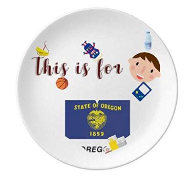 Imagem de Bandeira do Estado Americano Contorno do Prato de Porcelana Oregon Jantar Redondo Prato Masculino