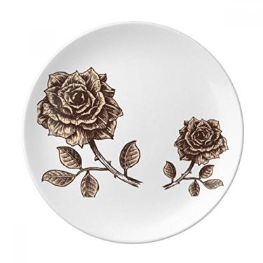 Imagem de Prato de planta de flor marrom rosa antigo decorativo de porcelana salver louça de jantar