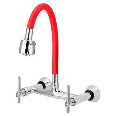 Imagem de Misturador de Cozinha Flexível Vermelho Para Parede 1/4 de Volta Acabamento:Volante C61