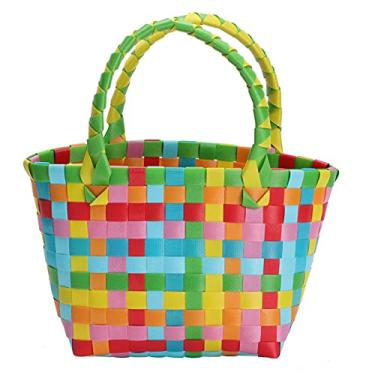 Imagem de Cabilock Bolsa de armazenamento de brinquedos de praia com cesta de mercearia de ratã, bolsa de tecido rústico trançado, bolsa de compras de mercado multiuso verde