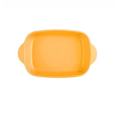 Imagem de GUIPAIHAI Prato retangular para assar, conjunto de assar, prato de arroz assado, cerâmica para jantar, tigela criativa de 23 cm (cor: amarelo)