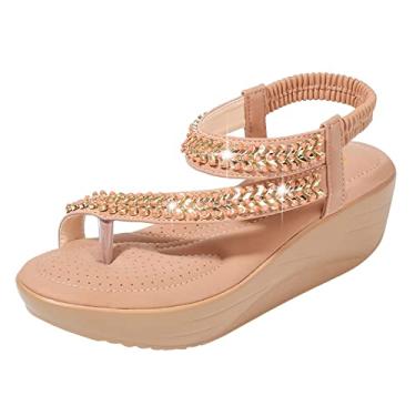 Imagem de Sandálias de plataforma femininas com alça para mulheres sapatos de verão anabela sandálias da moda sapatos femininos com fivela (café, 37)