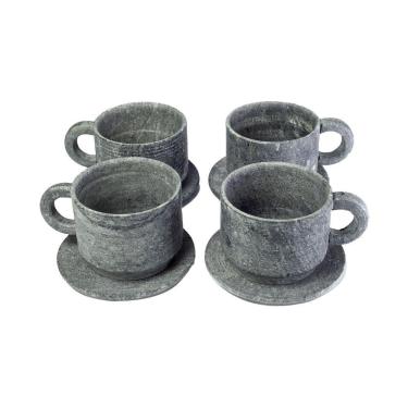Imagem de Kit 4 Xícara de Café com Pires em Pedra Sabão Servir 50ml