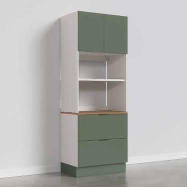 Imagem de Torre Quente 2 Portas 2 Gavetas 2 Nichos para Forno e Microondas com Rodapé Ipanema CabeCasa MadeiraMadeira Verde Folha/Branco