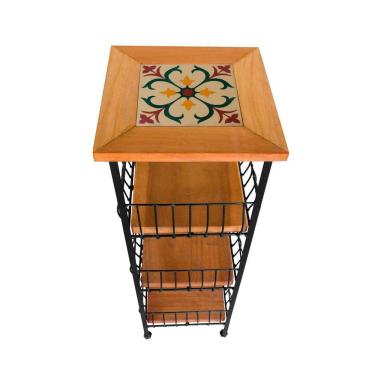 Imagem de Fruteira de Ferro e Madeira Grande 3 Andares Com Ladrilho Hidráulico Artesanal