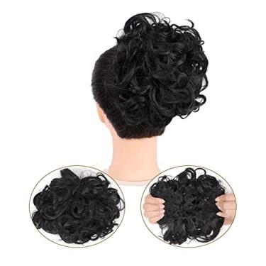 Imagem de Mulheres Bun Scrunchies Pente Presilha em Rabo de Cavalo Extensões para Mulheres Extensões de Coque Cacheado Desarrumado Peruca Sintética Updo Chignons Cabelo Esticável Fácil Pão (Color : 1B)