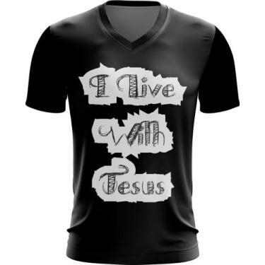 Imagem de Camiseta Gola V Dryfit I Live With Jesus Biblia Gospel 2V - Kasubeck S