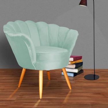Imagem de Poltrona Decorativa Estofada Para Quarto Closet Pétala Veludo Acqua - LM DECOR