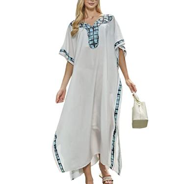 Imagem de Vestido Casual de Cobertura, Vestido Solto Estampado Com Fenda Lateral e Decote Em V Adequado para a Pele para Meninas para Festa (Tamanho Livre)