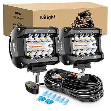 Imagem de Nilight 2 unidades de 10 cm 60 W LED Pods Spot Flolood Amber White Light Bar Strobe 6 modos função de memória off-road caminhão carro ATV SUV cabine barco com fiação 16AWG kit 2 cabos