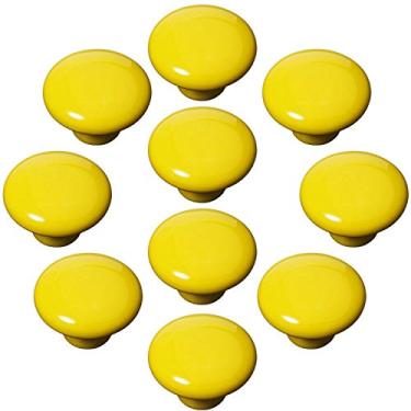Imagem de 10 peças de 33 mm azul redondo cerâmica armário de cozinha gaveta escaninho estante armário maçanetas de porta (amarelo)