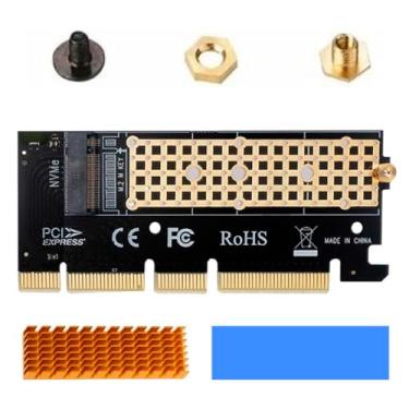 Imagem de Adaptador Placa PCIe para SSD M.2 NVMe - Suporte x4/x8/x16, PCI Express 3.0/4.0, 64Gbps - Conversor Alta Velocidade para SSD M2 NVME + Dissipador Dourado 6mm