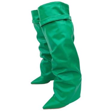 Imagem de Frankie Hsu Designer de moda moderno sexy mulheres homens tubarão bota grande tamanho grande couro verde forro de pele sintética salto anabela joelho salto alto panturrilha calça longa botas US4-14,