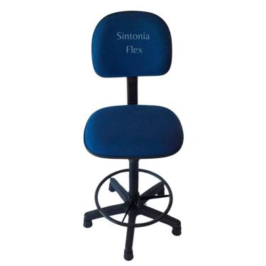 Imagem de Cadeira caixa alta com aro com base  sapata fixa pra recpçao balcao mercado tecido azul