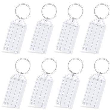 Imagem de Uniclife 80 peças de etiquetas de chaveiro de plástico de 5 cm com etiquetas de papel em branco pautadas capas transparentes e anéis divididos identificadores de itens resistentes, branco