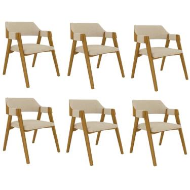 Imagem de Kit 6 Cadeiras Sala de Jantar e Jogos Carteados Madeira Maciça Poker Linho OffWhite/Mel G42 - Gran Belo