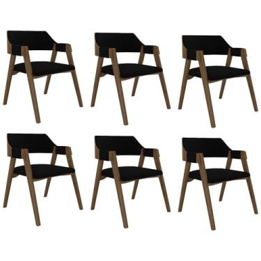 Imagem de Kit 6 Cadeiras Sala de Jantar e Jogos Carteados Madeira Maciça Poker Veludo Preto/Nogueira G42 - Gran Belo