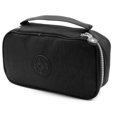 Imagem de Estojo Escolar Feminino Masculino Grande Box Ziper Resistente Papelaria Fofa Quadrado Infantil Unissex Alça De Mão Organizador De Lápis Canetas Marcadores Lapiseira Borracha Apontadores (Preto)