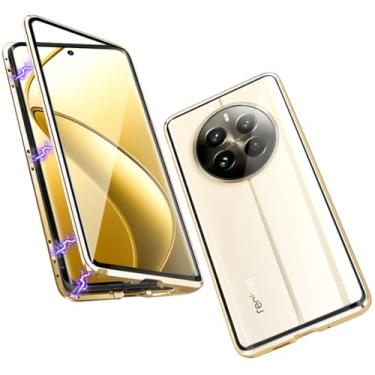 Imagem de QUIETIP Capa compatível com Realme 12 Pro e 12 Pro+ Plus 5G, moldura magnética de metal dupla face, vidro temperado transparente com capa de proteção para câmera, dourada