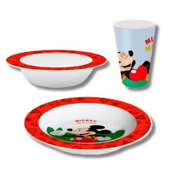 Imagem de Prato Tigela E Copo Jogo Infantil Refeiçao Bebe Mickey 3Un