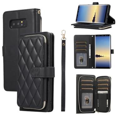 Imagem de Furiet Capa carteira para Samsung Galaxy Note 8 com alça de pulso destacável, 9+ compartimentos para cartões, bolsa com zíper, capa de celular de corpo inteiro de couro PU de luxo para Note8 Not S8