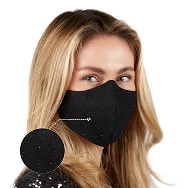 Imagem de Máscara facial lavável com alças ajustáveis e fio de nariz – 3 camadas, camada interna 100% algodão – proteção facial reutilizável de tecido com bolso para filtro – Feito nos EUA – Preto brilhante
