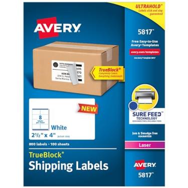 Imagem de Avery Etiquetas de envio em branco para impressão, 6,35 cm x 10,16 cm, brancas, 800 etiquetas, impressora a laser, adesivo permanente (5817)