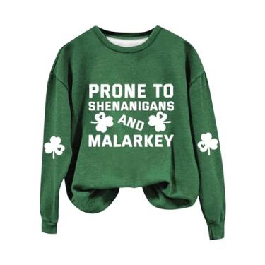 Imagem de Camiseta feminina de verão com estampa de trevo irlandês verde e manga comprida St Patricks Day Shirts, Verde, GG