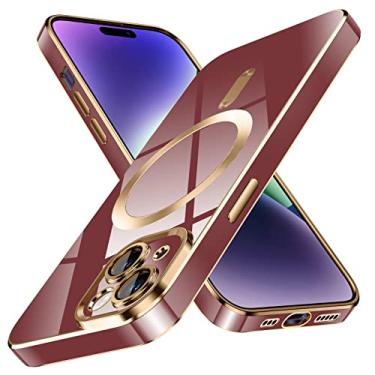 Imagem de YSLBWLE Capa para iPhone 13, [compatível com magnético], [proteção contra quedas de grau militar de 3,5 m] [antiamarelamento] Capa protetora de luxo de TPU macio fino para iPhone 13 - vermelho escuro