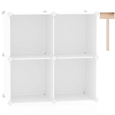 Imagem de C&AHOME Organizador de armazenamento de cubos, prateleiras de 4 cubos, armário de armário, prateleira modular de plástico DIY ideal para quarto, sala de estar, escritório, 63 cm C x 31,5 cm L x 63 cm