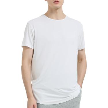 Imagem de LETAOTAO Camiseta masculina de viscose de bambu ultra macia, manga curta, gola redonda, bainha redonda, Branco, GG