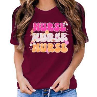 Imagem de Camiseta feminina divertida Nurse's Day Nurse Life Nurse Week Camiseta feminina com estampa da vida da enfermeira, Roxa, XXG