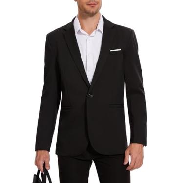 Imagem de EliteSpirit Blazer masculino casual com um botão, casaco esportivo leve e justo, Preto, P