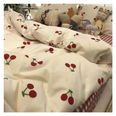 Imagem de Jogo de cama romântico floral, lençol de cima com fronhas, solteiro, Queen, roupa de cama casal para meninos e meninas (E Queen 4 peças)