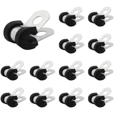 Imagem de Hitefu 25 braçadeiras de cabo de aço inoxidável, braçadeiras de fio de tubo de metal de 3/40.6 cm, braçadeira isolada acolchoada de borracha para instalação de tubos, tubos, conduítes, cabos de fio