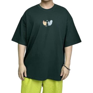 Imagem de LITQI.NF Camisetas unissex com estampa de grafite de algodão com gola redonda e estampa de grafite, Verde selva, P