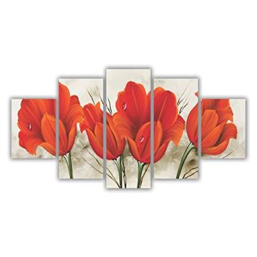 Imagem de Quadros Decorativos Mosaico MDF Floral Flores Buquê de Tulipas Vermelhas 2 115x60cm