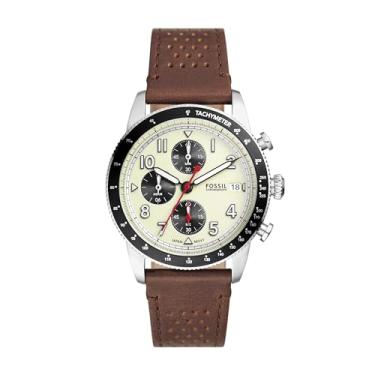 Imagem de Fossil Relógio Masculino Sport Tourer Quartzo Aço Inoxidável Cronógrafo, Cor: Couro Marrom (Modelo: FS6042), Marrom, Sport Tourer
