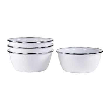 Imagem de Golden Rabbit Esmalte - Padrão Branco Sólido - Conjunto de 4 Tigelas de Salada de 3 Xícaras