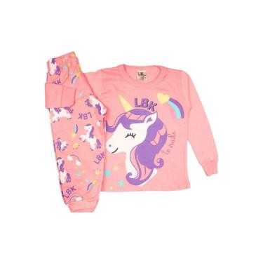 Imagem de Pijama Rosa com Estampa de Unicórnio Malha Algodão Conforto